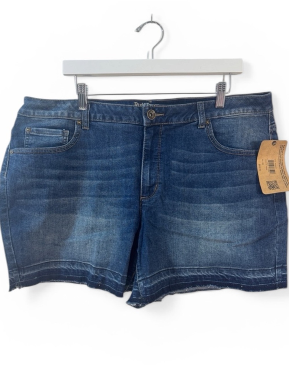 Size 18W, 20W, 22W Ruff Hewn Dark Denim High-Rise Shorts w/ 5” Inseam